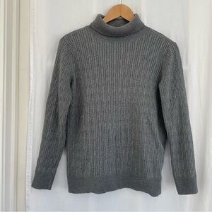 Gray Cable Knit Cotton Turtleneck Sweater